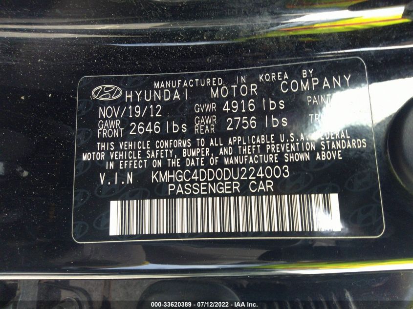 2013 HYUNDAI GENESIS 3.8L KMHGC4DD0DU224003