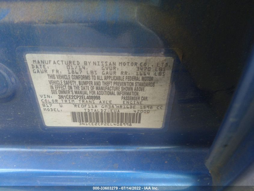 2014 NISSAN VERSA NOTE SV 3N1CE2CP2EL408998