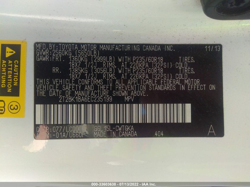 2014 LEXUS RX 350 2T2BK1BA6EC235199