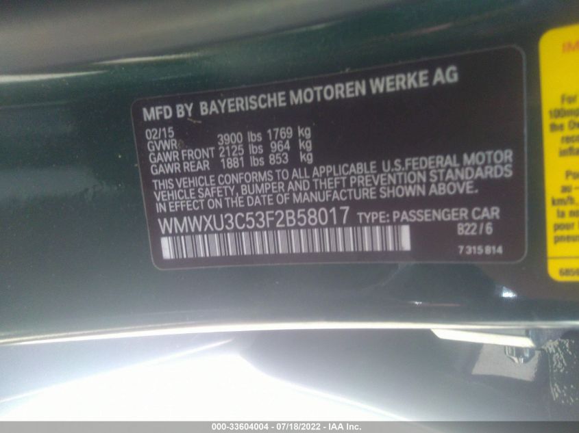 2015 MINI COOPER HARDTOP 4 DOOR S WMWXU3C53F2B58017