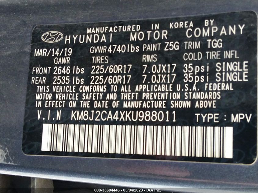 2019 HYUNDAI TUCSON SE - KM8J2CA4XKU988011