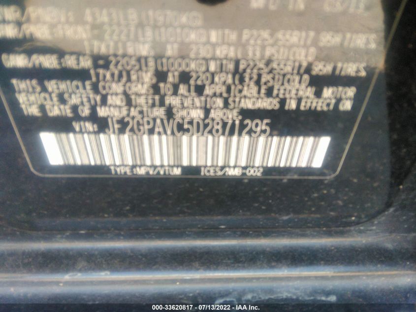 2013 SUBARU XV CROSSTREK PREMIUM JF2GPAVC5D2871295