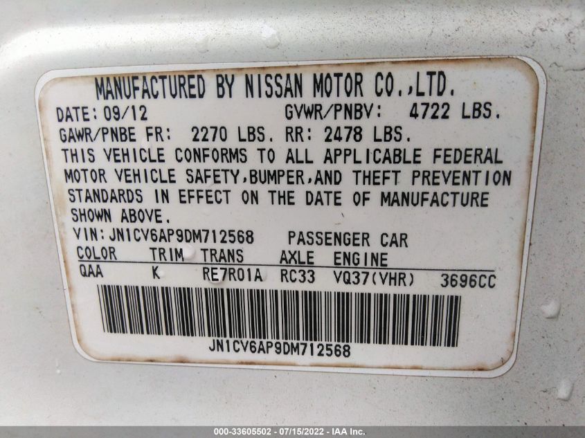 2013 INFINITI G37 SEDAN JOURNEY JN1CV6AP9DM712568
