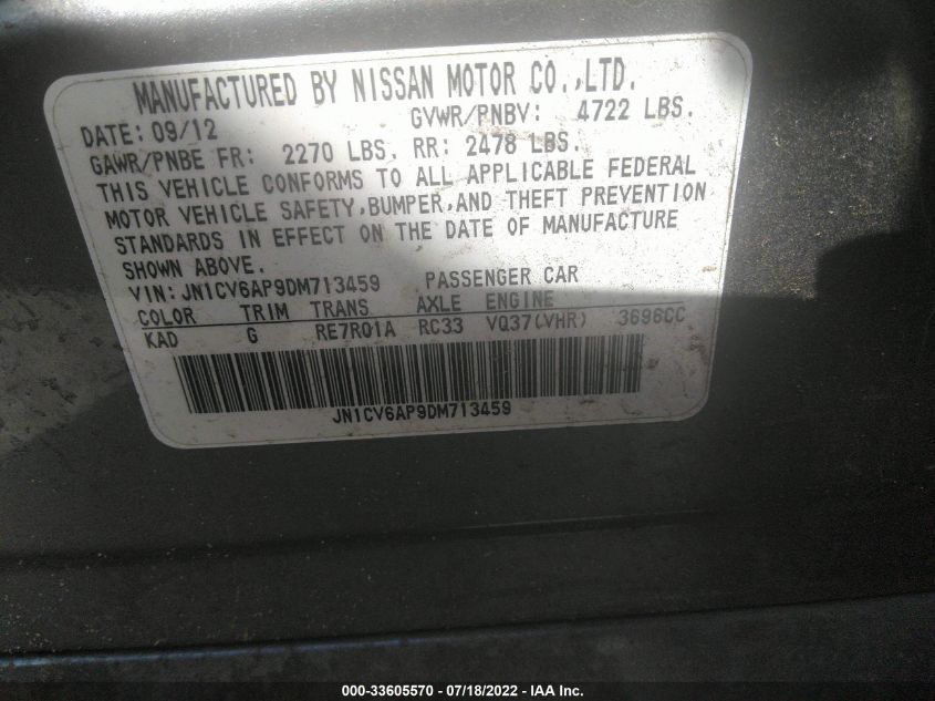 2013 INFINITI G37 SEDAN JOURNEY JN1CV6AP9DM713459
