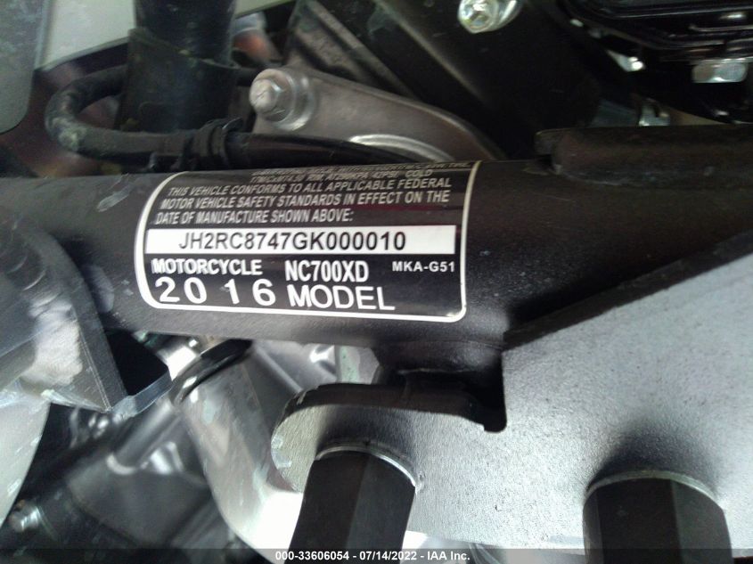 2016 HONDA NC700XD JH2RC8747GK000010