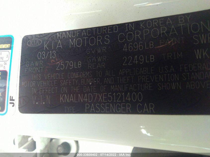 2014 KIA CADENZA PREMIUM KNALN4D7XE5121400