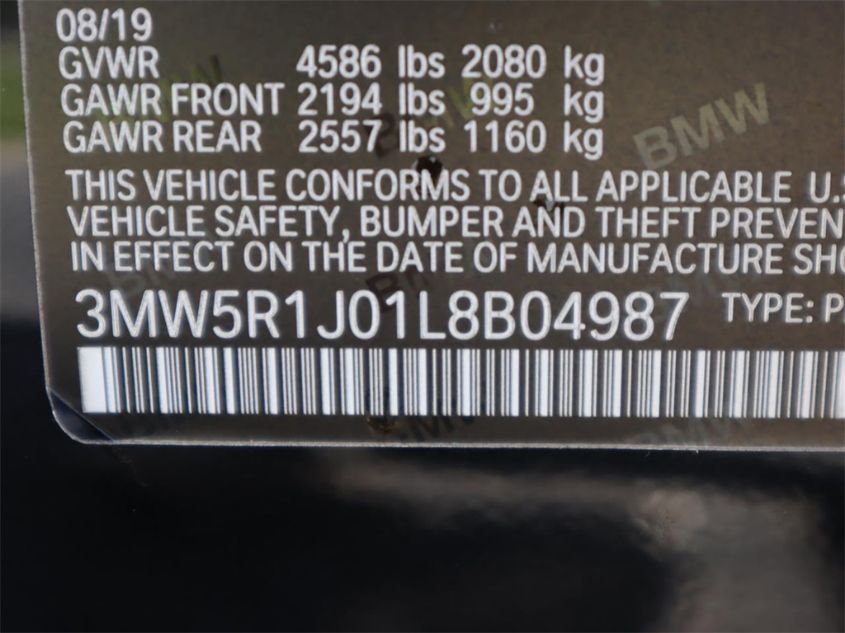 2020 BMW 330I 3MW5R1J01L8B04987