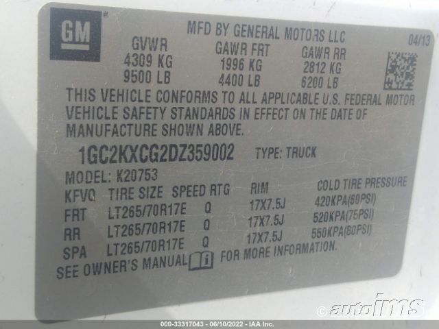 2013 CHEVROLET SILVERADO 2500HD LT 1GC2KXCG2DZ359002