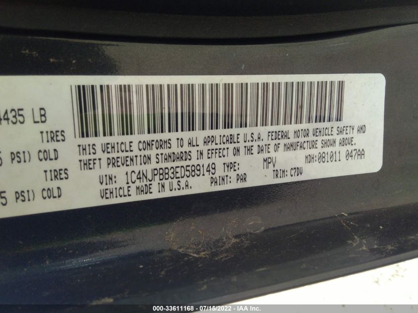 2014 JEEP PATRIOT SPORT 1C4NJPBB3ED589149