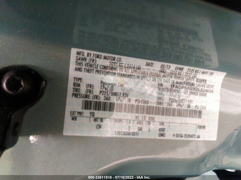 2013 FORD C-MAX HYBRID SE 1FADP5AUXDL524696