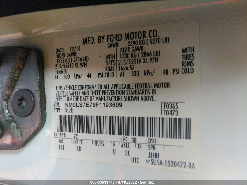 2015 FORD TRANSIT CONNECT XL NM0LS7E79F1193609