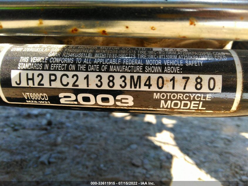 2003 HONDA VT600 CD JH2PC21383M401780