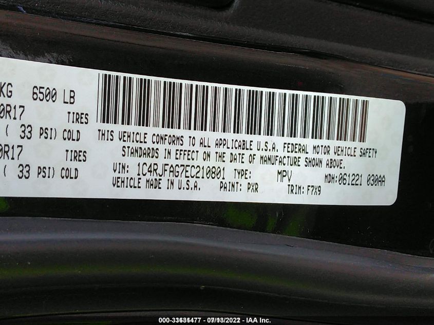 2014 JEEP GRAND CHEROKEE LAREDO 1C4RJFAG7EC210801