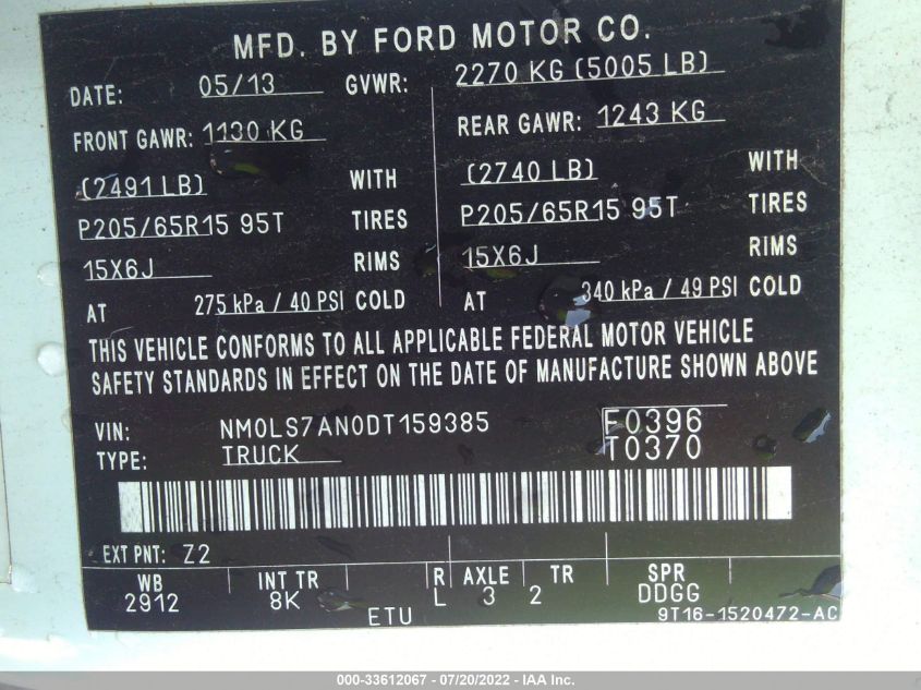 2013 FORD TRANSIT CONNECT XL NM0LS7AN0DT159385