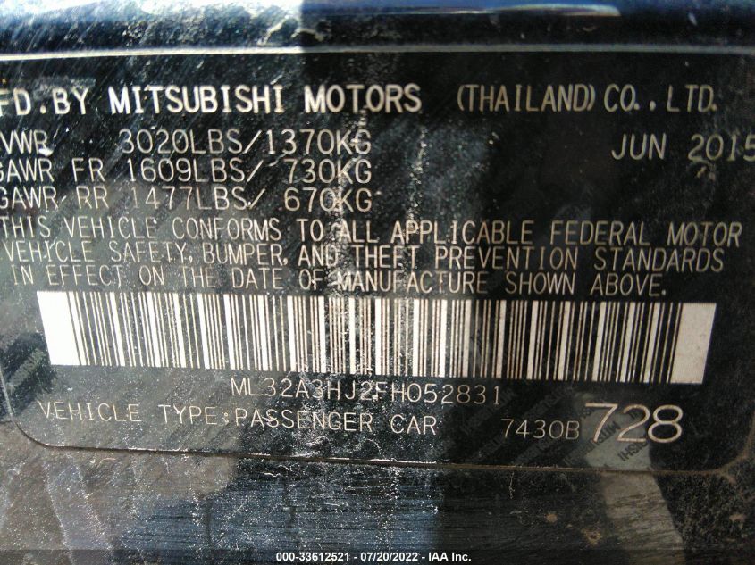 2015 MITSUBISHI MIRAGE DE ML32A3HJ2FH052831