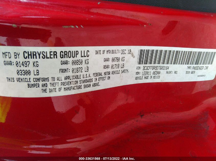 2013 FIAT 500 SPORT 3C3CFFBR9DT603164
