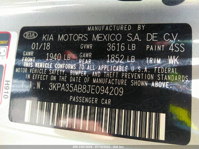 2018 KIA RIO 5-DOOR EX 3KPA35AB8JE094209