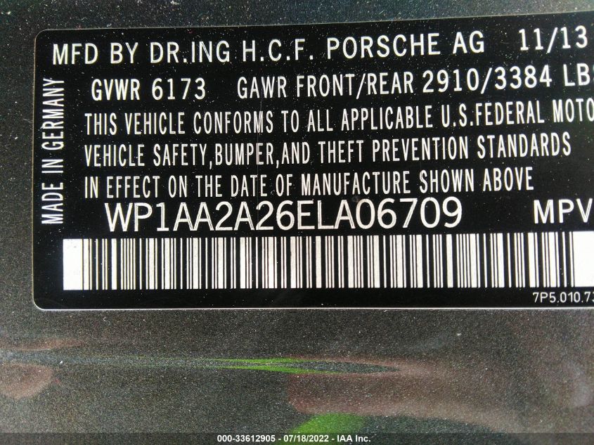 2014 PORSCHE CAYENNE WP1AA2A26ELA06709