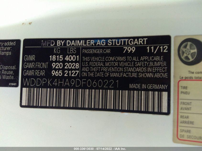 2013 MERCEDES-BENZ SLK-CLASS SLK 250 WDDPK4HA9DF060221