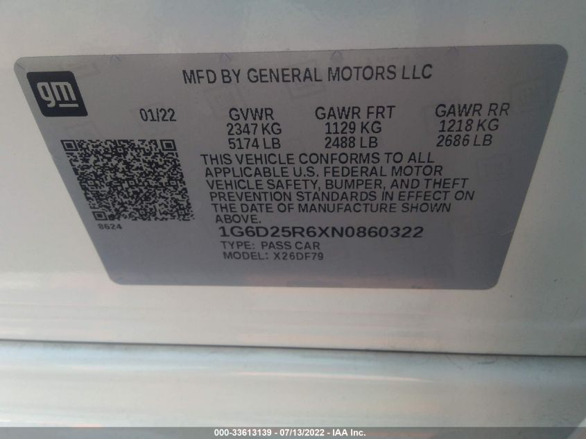 2022 CADILLAC CT5-V BLACKWING 1G6D25R6XN0860322