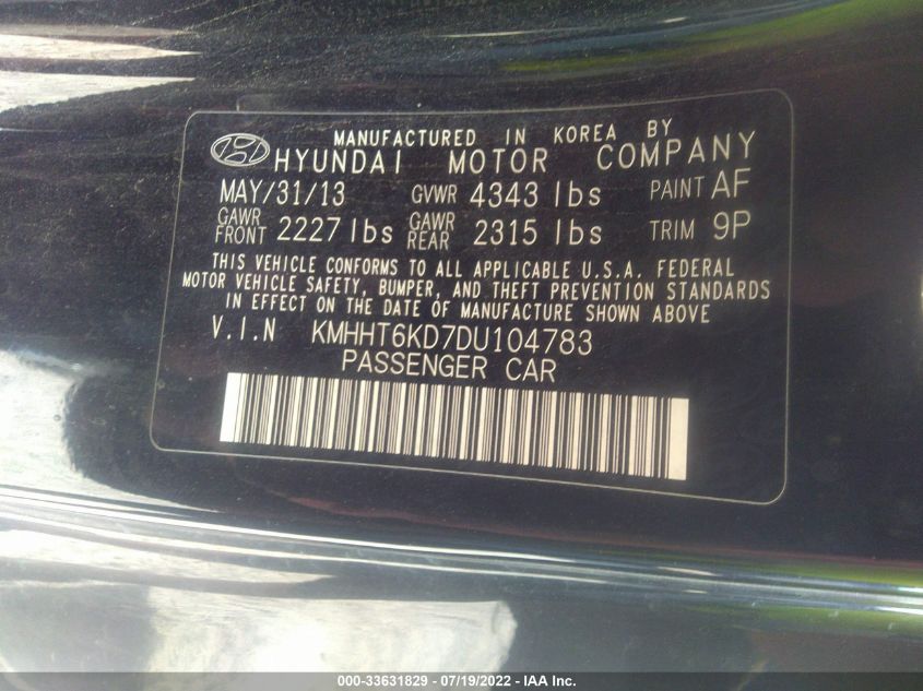 2013 HYUNDAI GENESIS COUPE 2.0T PREMIUM KMHHT6KD7DU104783
