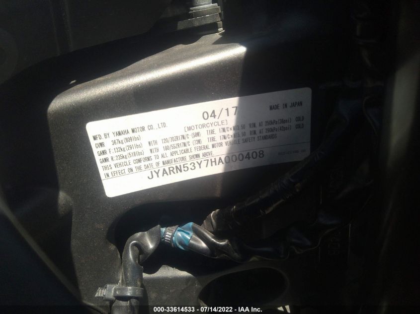 2017 YAMAHA FZ09 C JYARN53Y7HA000408
