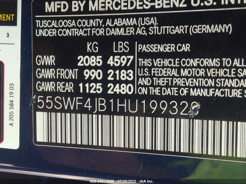 2017 MERCEDES-BENZ C 300 55SWF4JB1HU199328