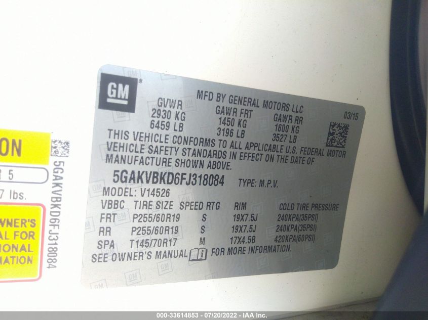 2015 BUICK ENCLAVE LEATHER 5GAKVBKD6FJ318084