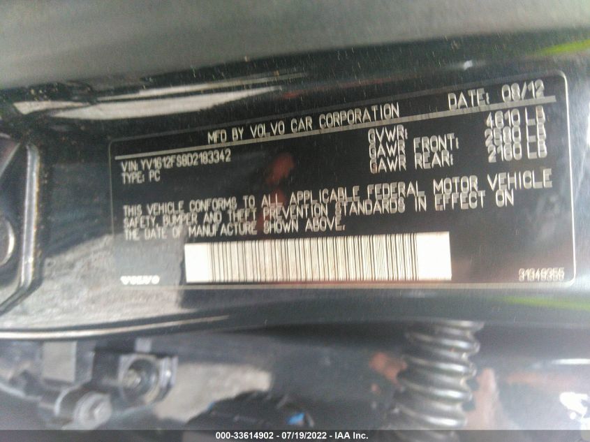 2013 VOLVO S60 T5 YV1612FS8D2183342