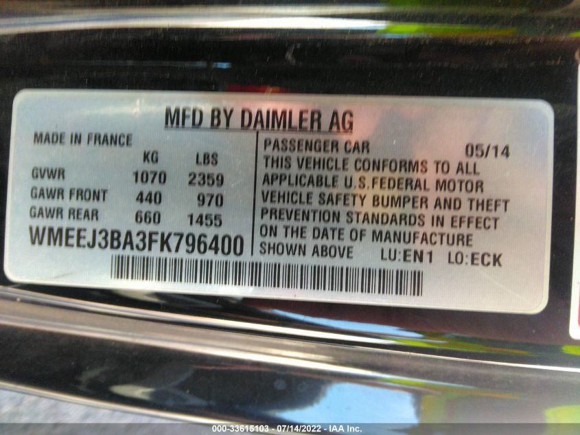 2015 SMART FORTWO PASSION/PURE WMEEJ3BA3FK796400