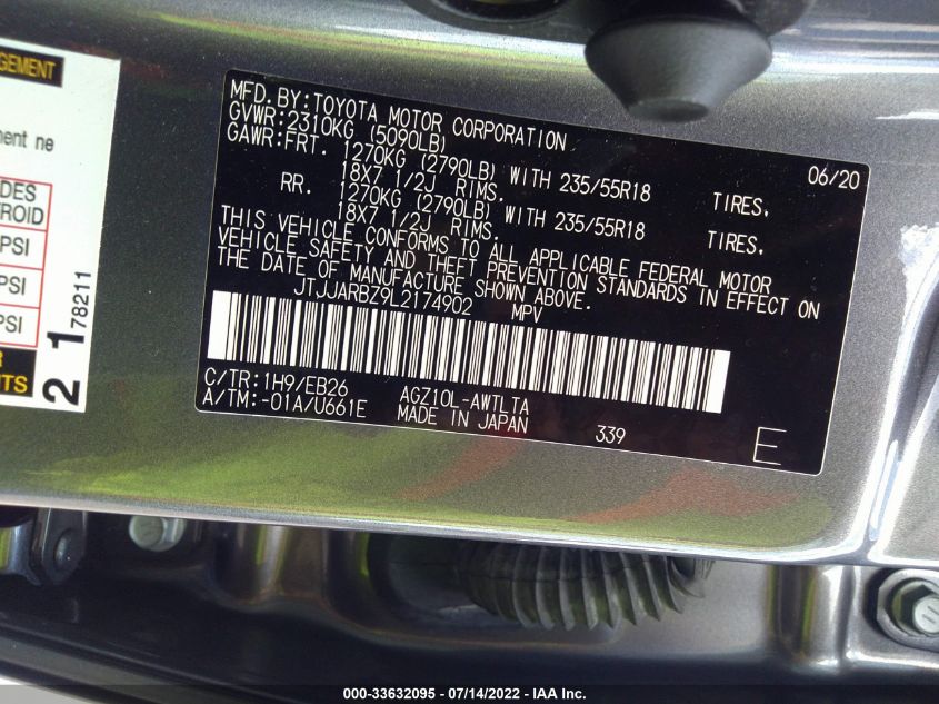 2020 LEXUS NX NX 300 F SPORT JTJJARBZ9L2174902