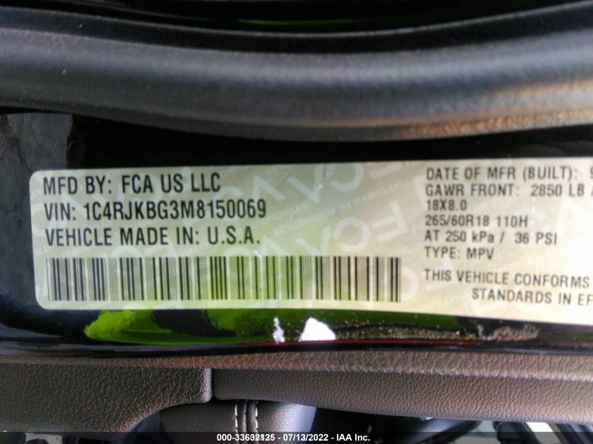 2021 JEEP GRAND CHEROKEE L LIMITED 1C4RJKBG3M8150069