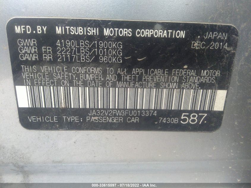 2015 MITSUBISHI LANCER SE JA32V2FW3FU013374