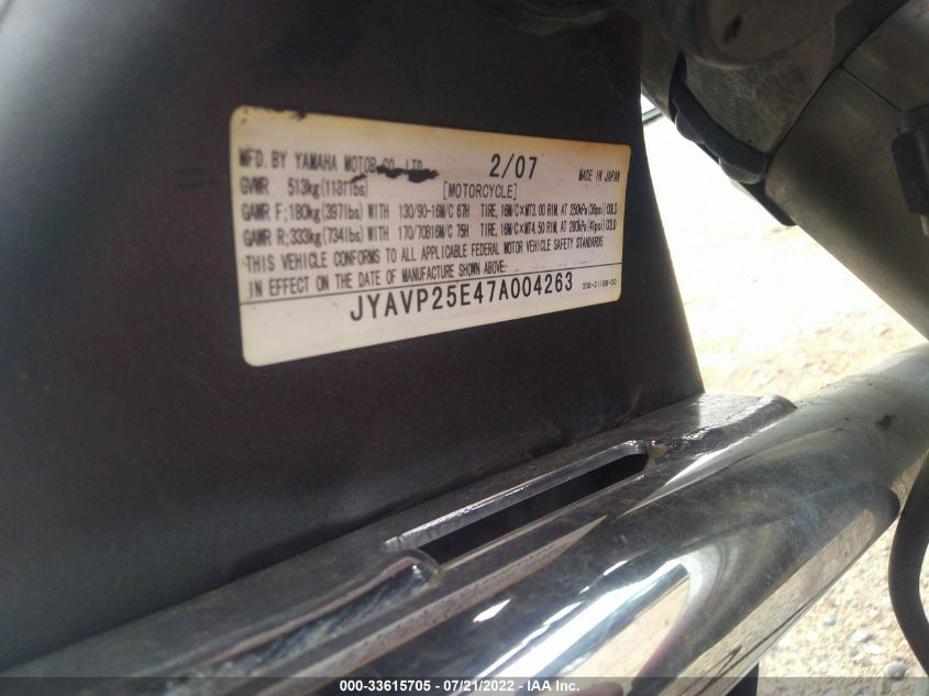 2007 YAMAHA XVS1300 CT JYAVP25E47A004263