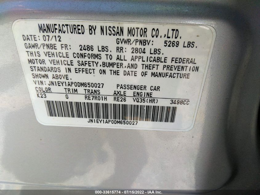 2013 INFINITI M35H HYBRID JN1EY1AP0DM650027