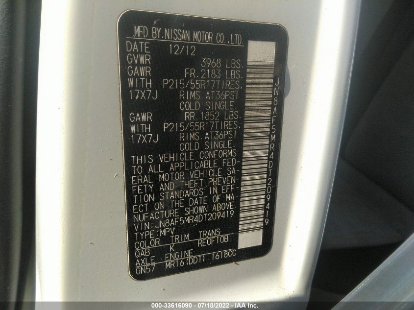 2013 NISSAN JUKE SV JN8AF5MR4DT209419