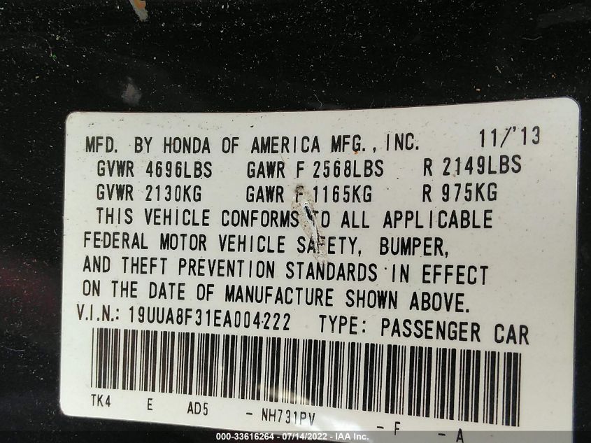 2014 ACURA TL SPECIAL EDITION 19UUA8F31EA004222