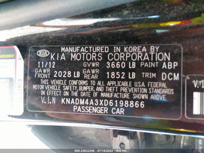 2013 KIA RIO LX KNADM4A3XD6198866