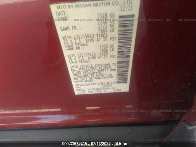 2015 NISSAN MURANO PLATINUM 5N1AZ2MG5FN291972