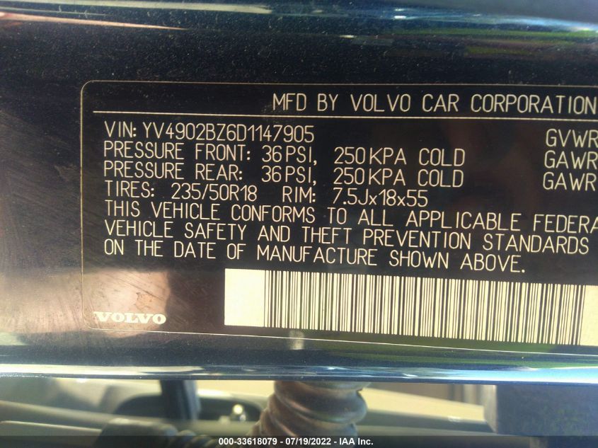 2013 VOLVO XC70 T6 YV4902BZ6D1147905
