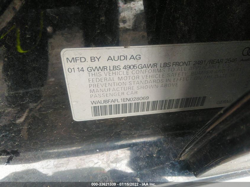 2014 AUDI A4 PREMIUM WAUBFAFL1EN028069