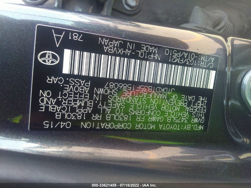 2015 TOYOTA PRIUS C ONE/TWO/THREE/FOUR JTDKDTB35F1586087
