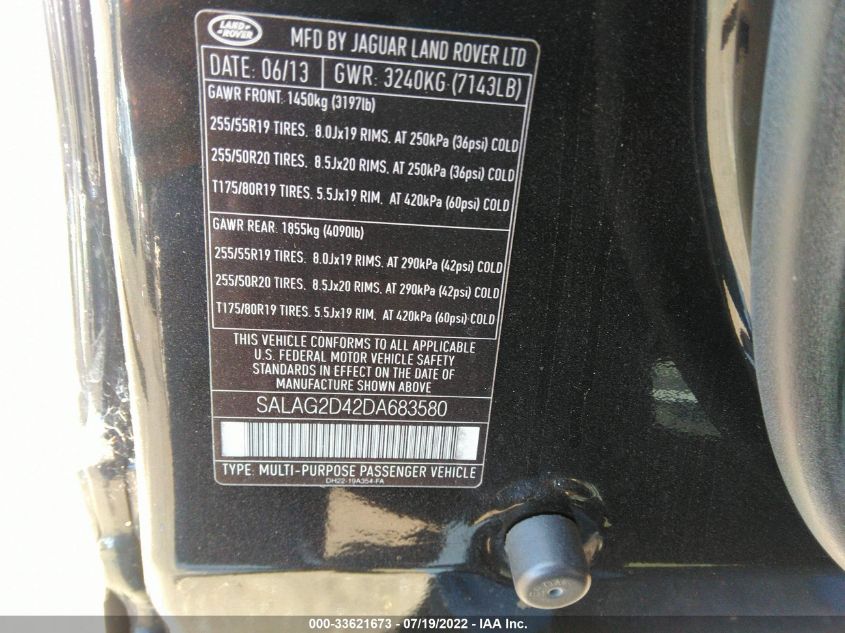 2013 LAND ROVER LR4 HSE SALAG2D42DA683580
