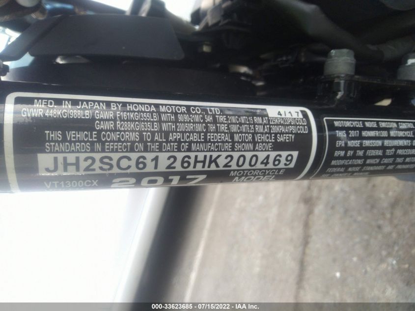 2017 HONDA VT1300 CX JH2SC6126HK200469