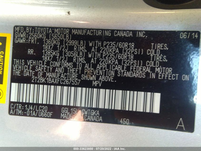 2015 LEXUS RX 350/BASE/F SPORT 2T2BK1BAXFC267557