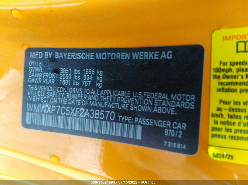 2015 MINI COOPER HARDTOP S WMWXP7C5XF2A38570