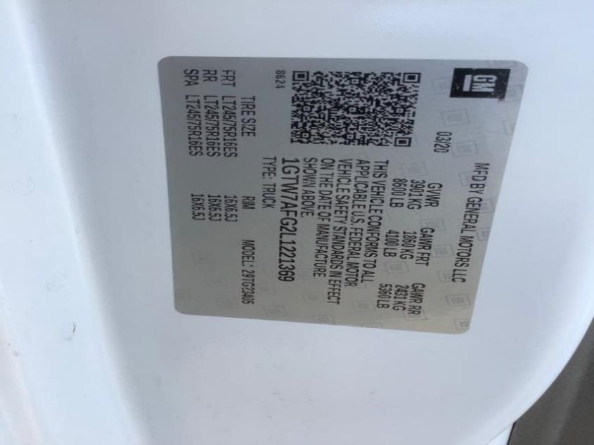 2020 GMC SAVANA G2500 1GTW7AFG2L1221369