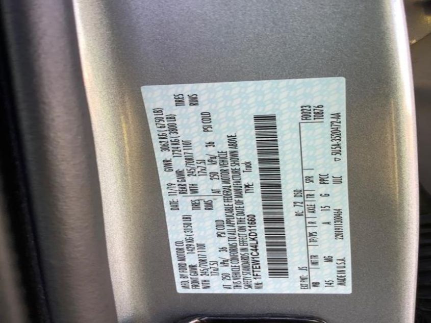 2020 FORD F150 SUPERCREW 1FTEW1C44LKD11660