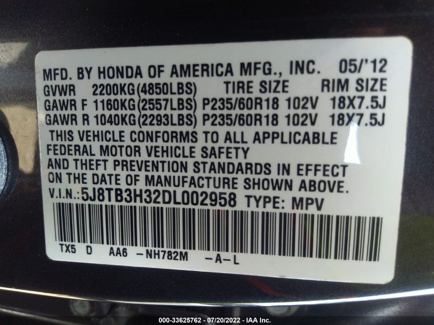 2013 ACURA RDX 5J8TB3H32DL002958
