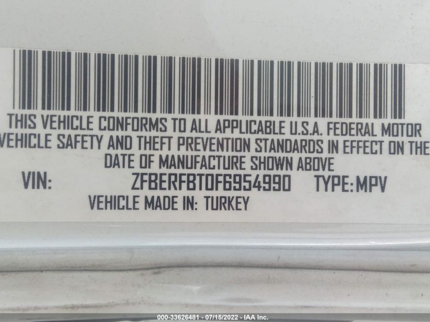 2015 RAM PROMASTER CITY CARGO VAN TRADESMAN SLT ZFBERFBT0F6954990